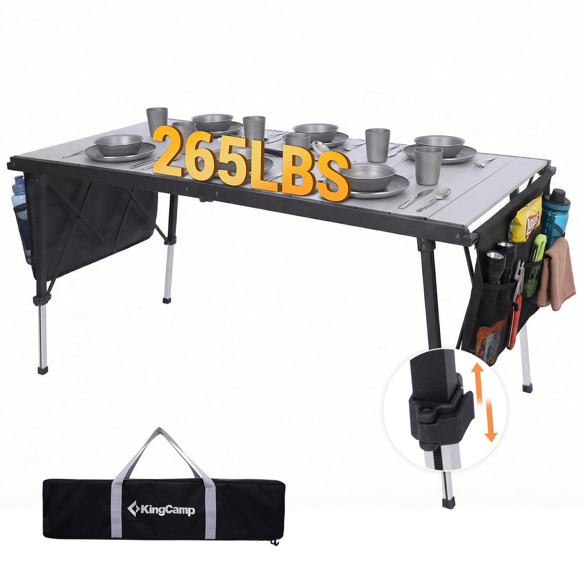 KingCamp GRANITE Adjustable Aluminum Table with Carrying Bag 55x27