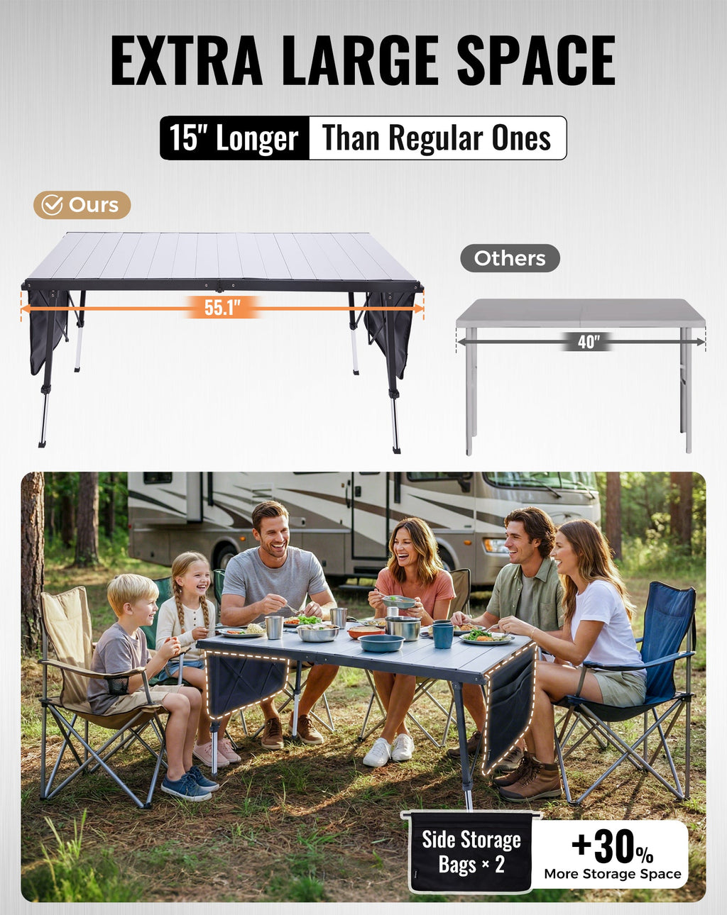 KingCamp GRANITE Adjustable Aluminum Table with Carrying Bag 55x27