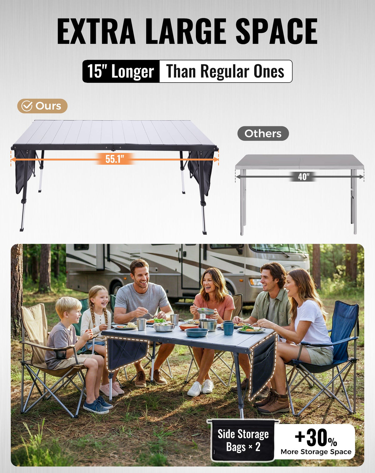 KingCamp GRANITE Adjustable Aluminum Table with Carrying Bag 55x27