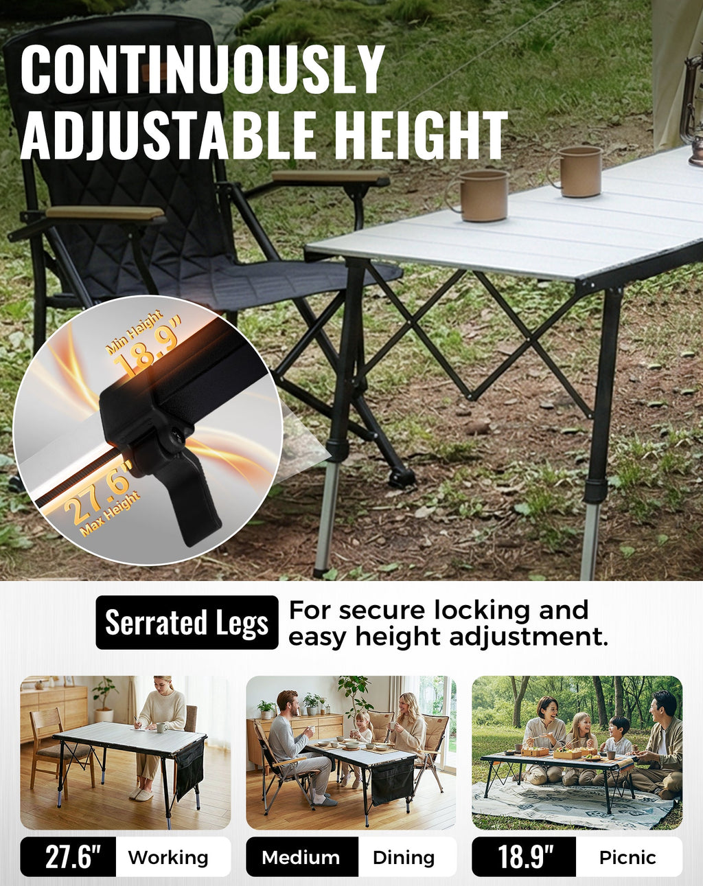 KingCamp GRANITE Adjustable Aluminum Table with Carrying Bag 55x27