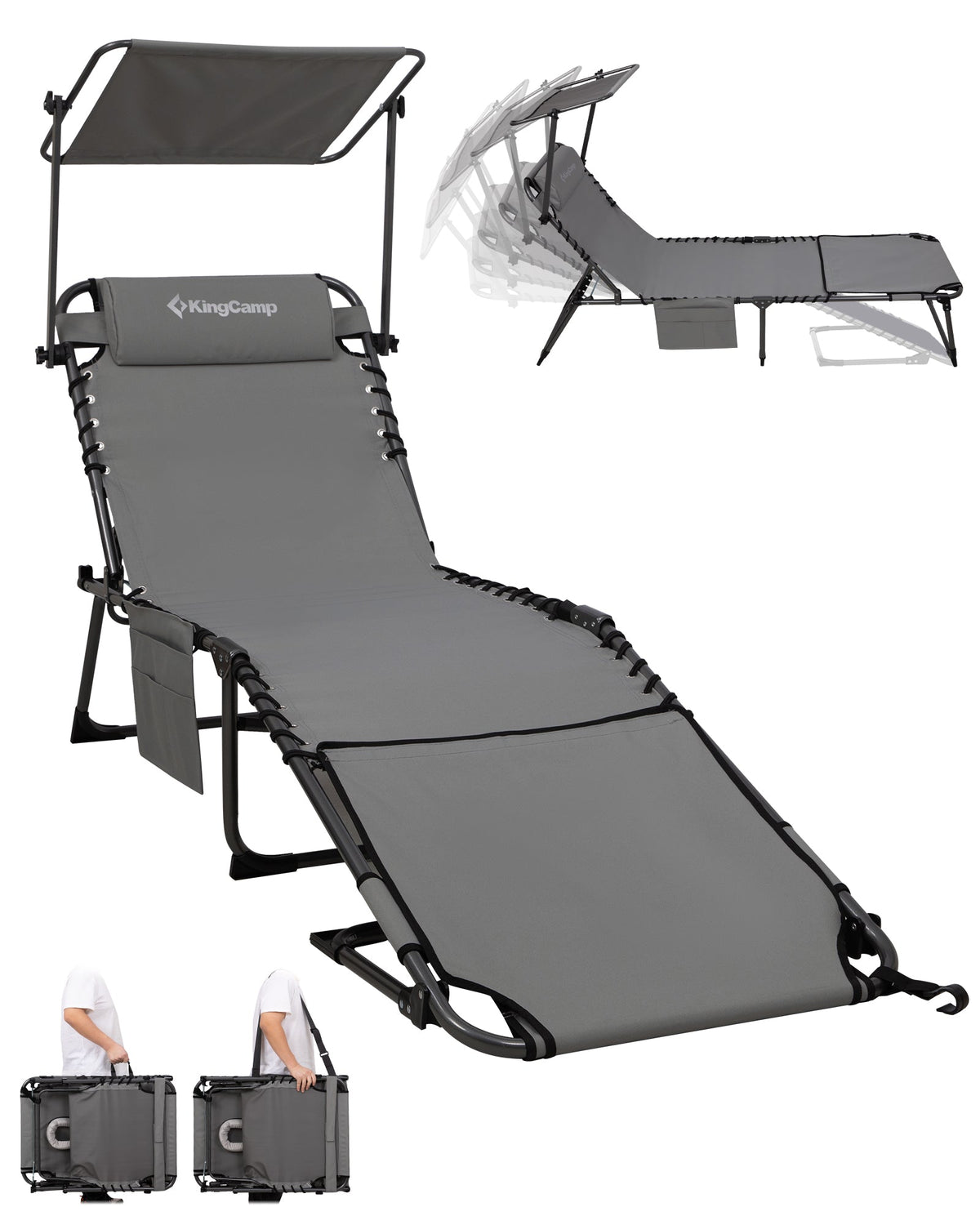 KingCamp MAGNOLIA B30 Backpack Chaise Lounge with Adjustable Canopy and Face Hole