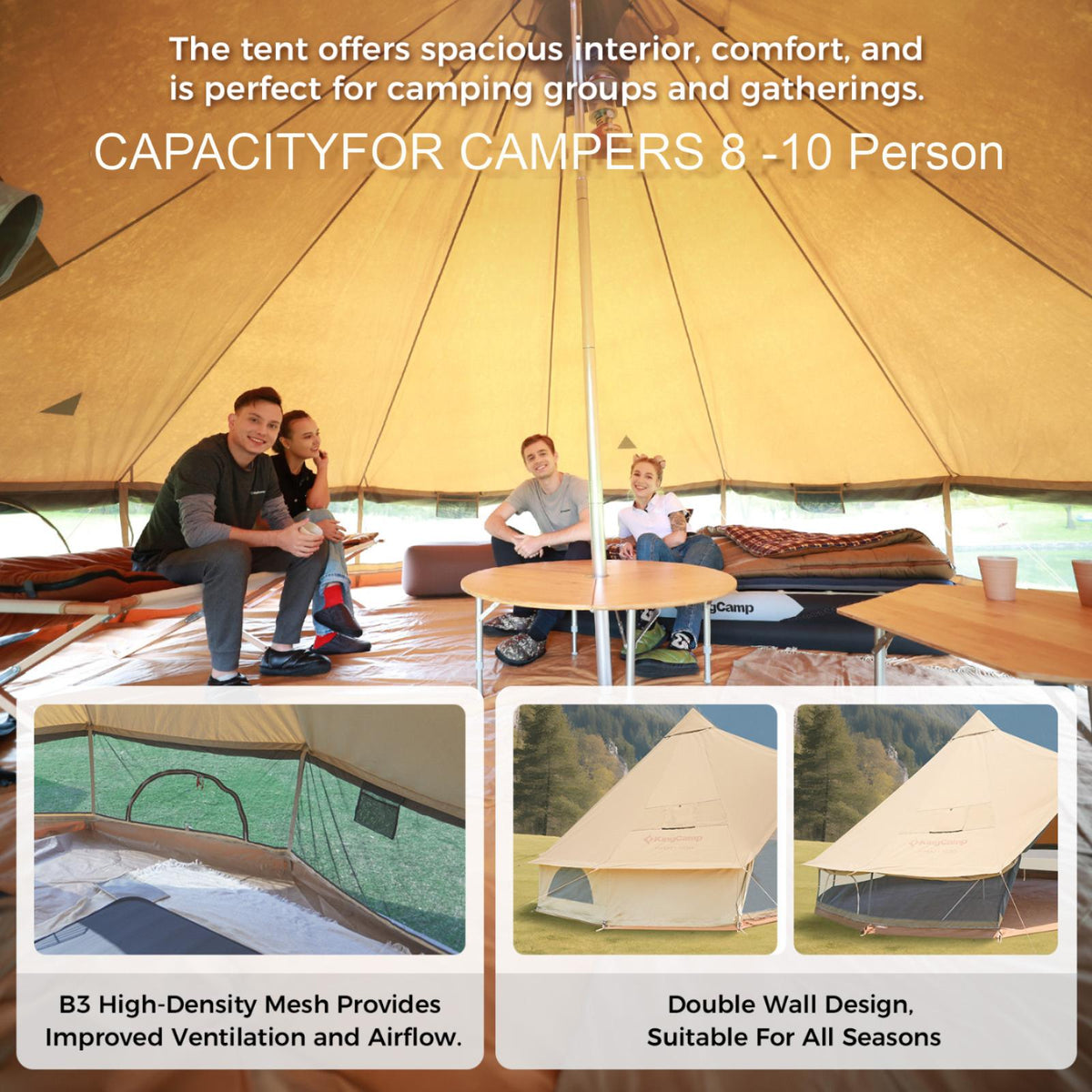 KingCamp KHAN 340GSM TC Canvas 4-Season Bell Tent