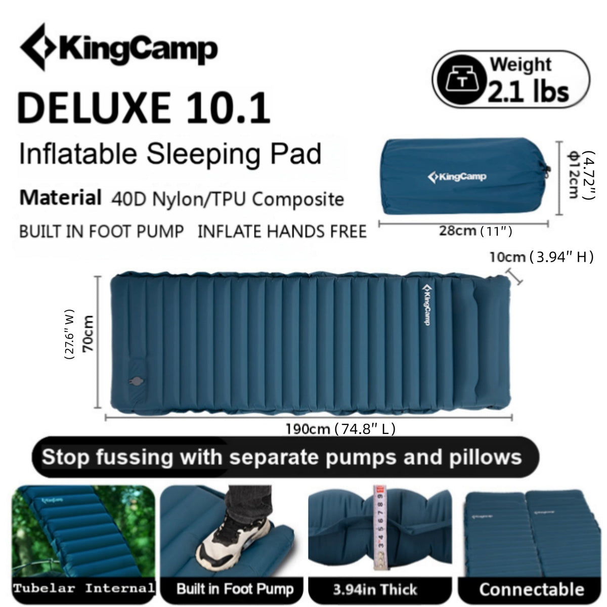KingCamp DELUXE 10.1 Inflatable Mattress with Foot Pump