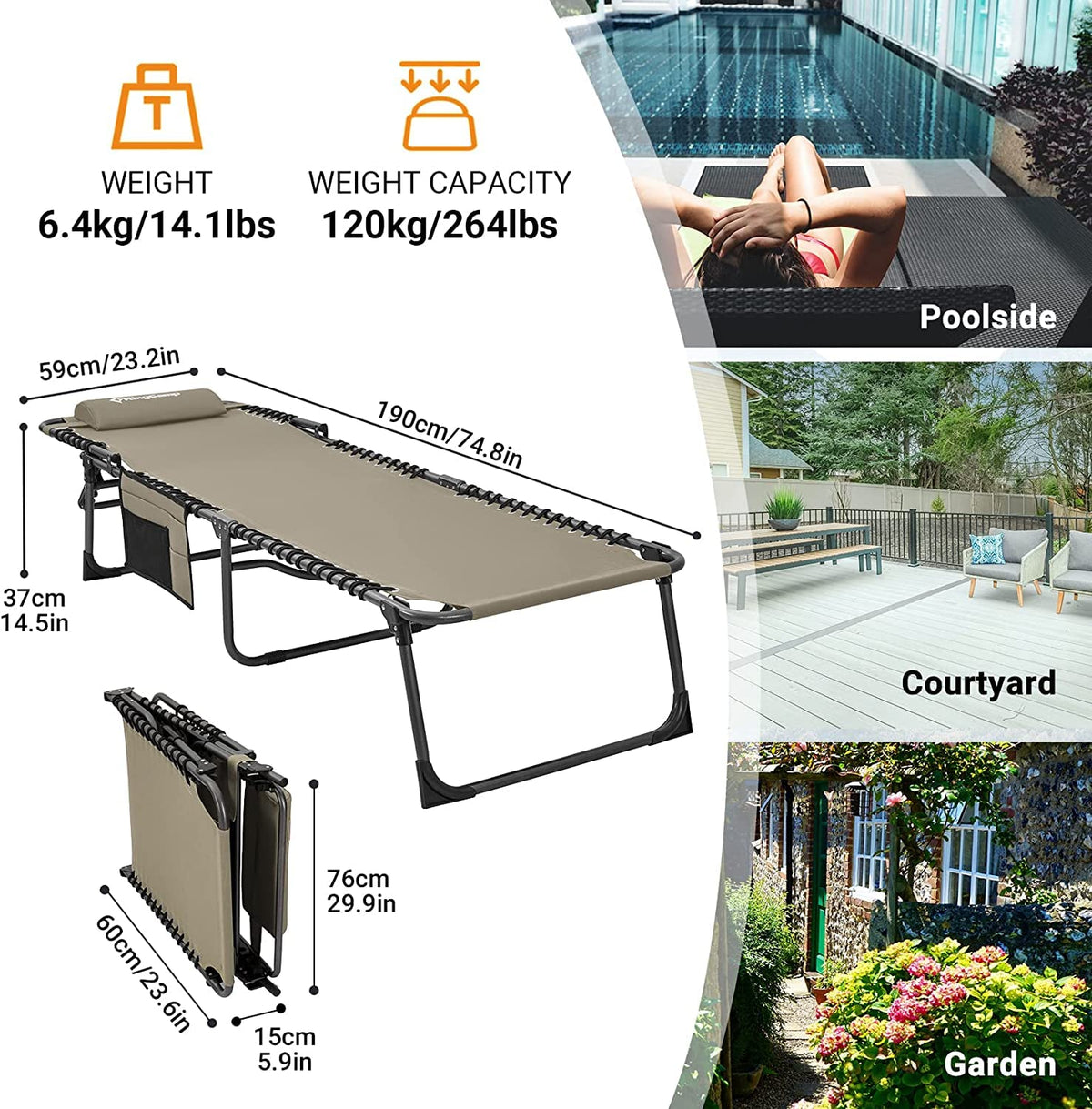 KingCamp BERLIN Classic Adjustable Cot Lounge Chair