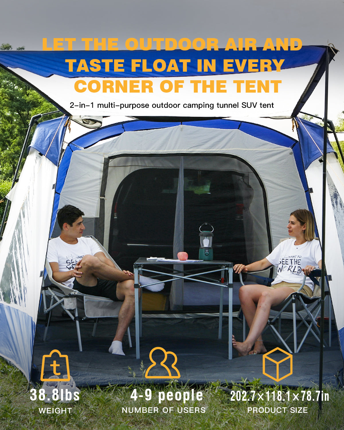 KingCamp Camping Square 3 Season SUV Tent with Screen Room