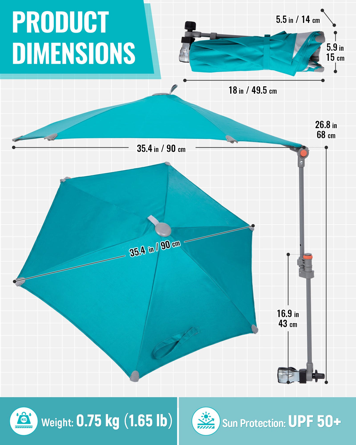HoverShade Portable 360° Adjustable Clip-on Umbrella