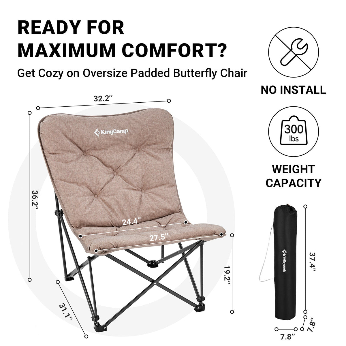 KingCamp LEMON C10 Oversized Padded Butterfly Chair