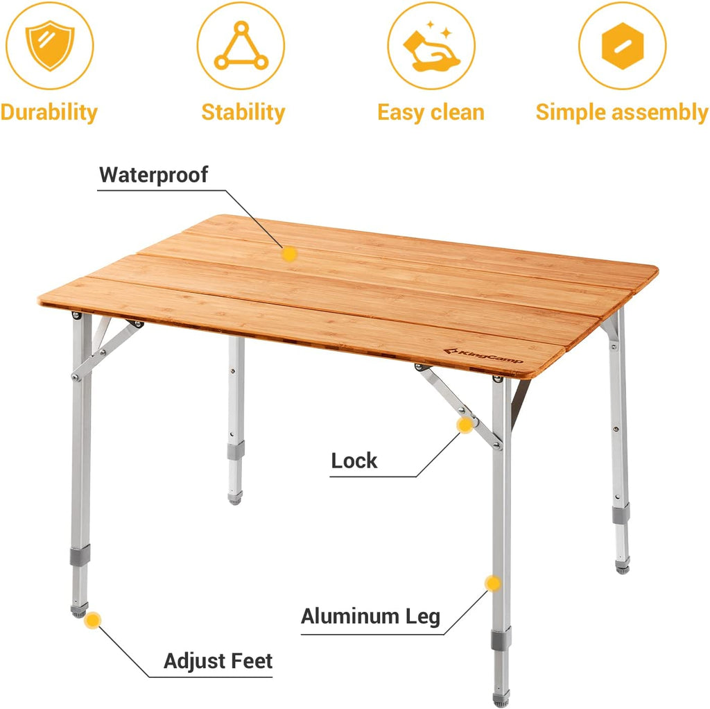 KingCamp 4-Folds Portable Bamboo Table 25x19