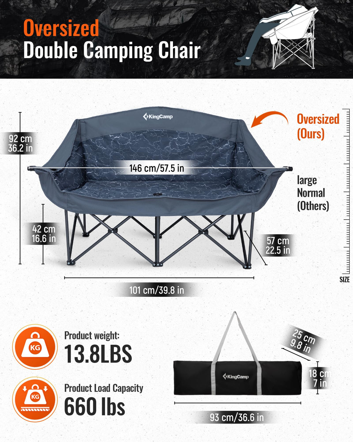 KingCamp VOLCAPETRA Oversized Padded Double Camping Sofa