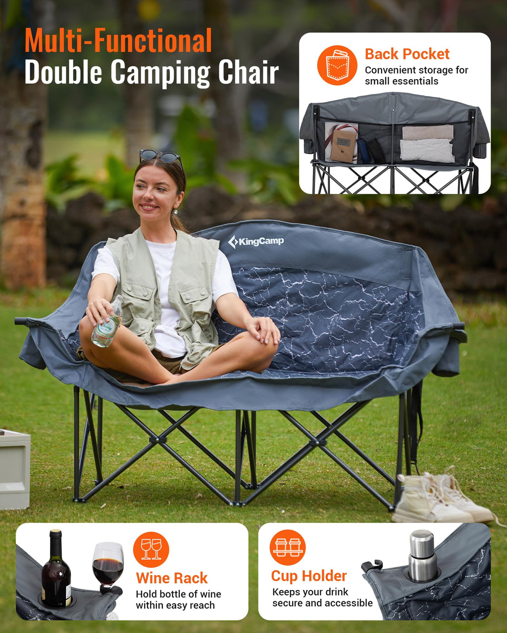KingCamp VOLCAPETRA Oversized Padded Double Camping Sofa