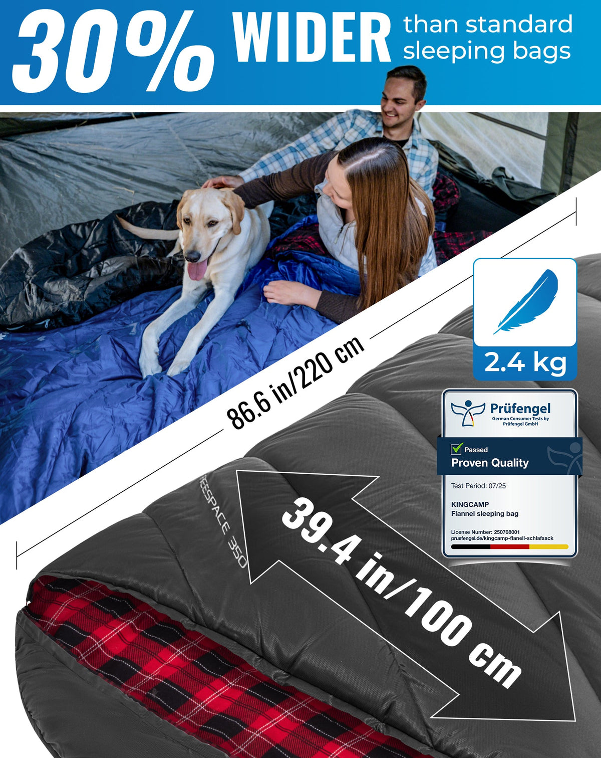 KingCamp 350g Filling Plus Size 3-4 Season Black Sleeping Bag