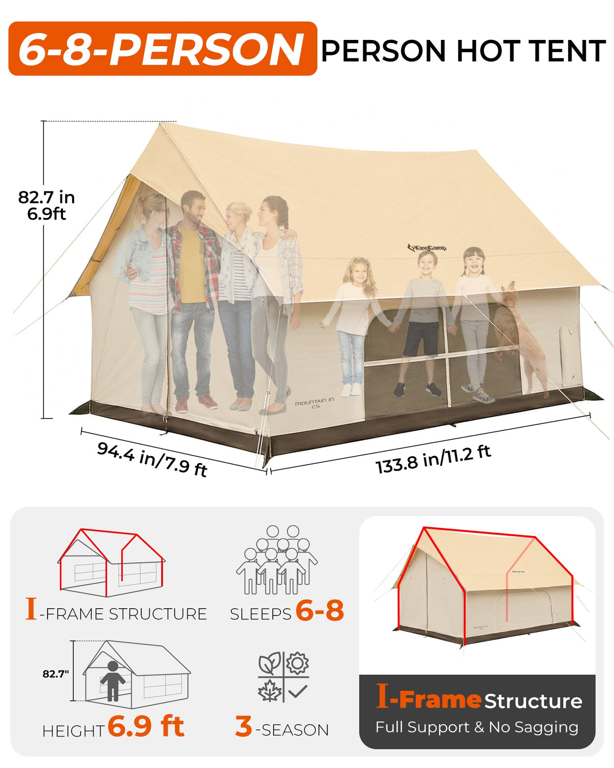 KingCamp MOUNTAIN IN C5 Cabin Tent with Stove Jack & AC Port