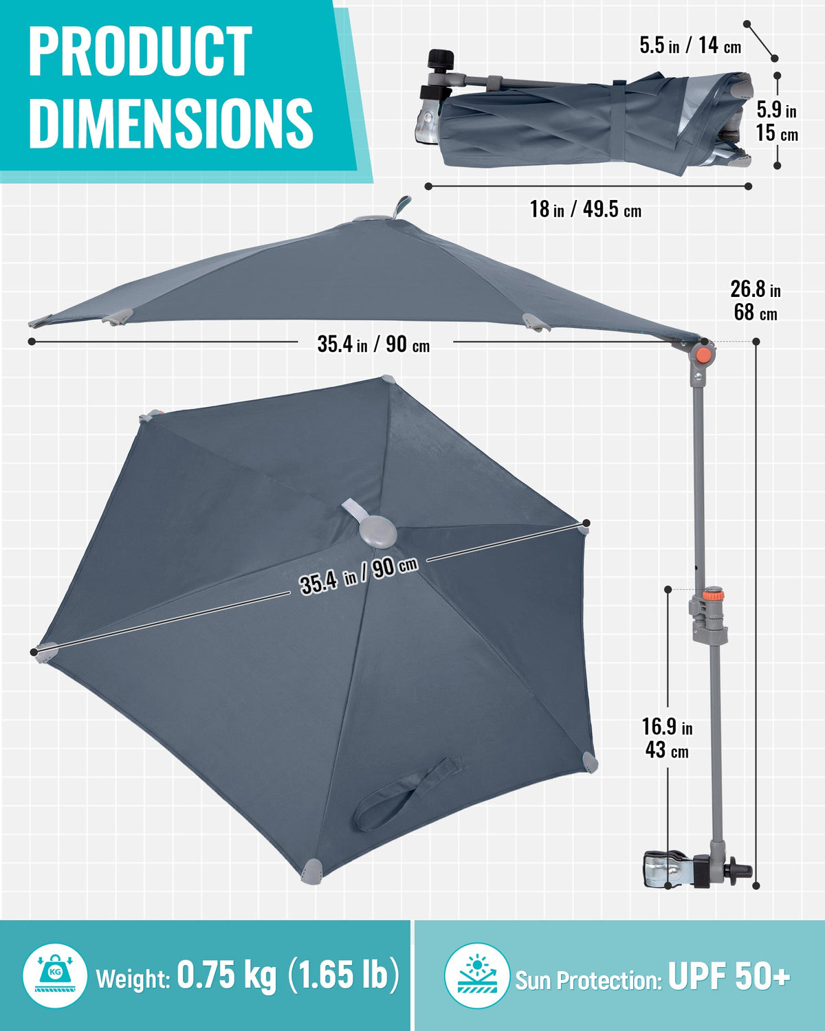 HoverShade Portable 360° Adjustable Clip-on Umbrella