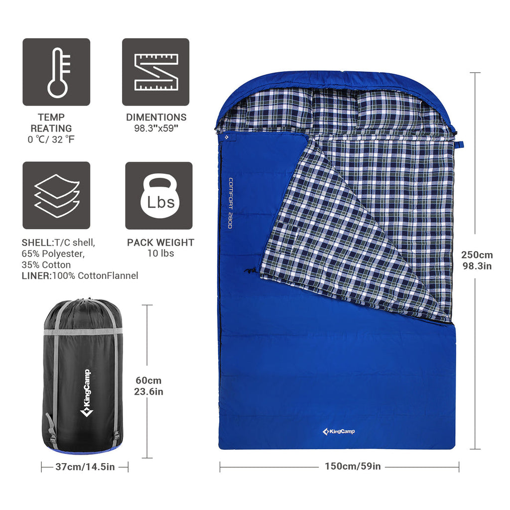 KingCamp COMFORT 280D Hooded Rectangular Sleeping Bag