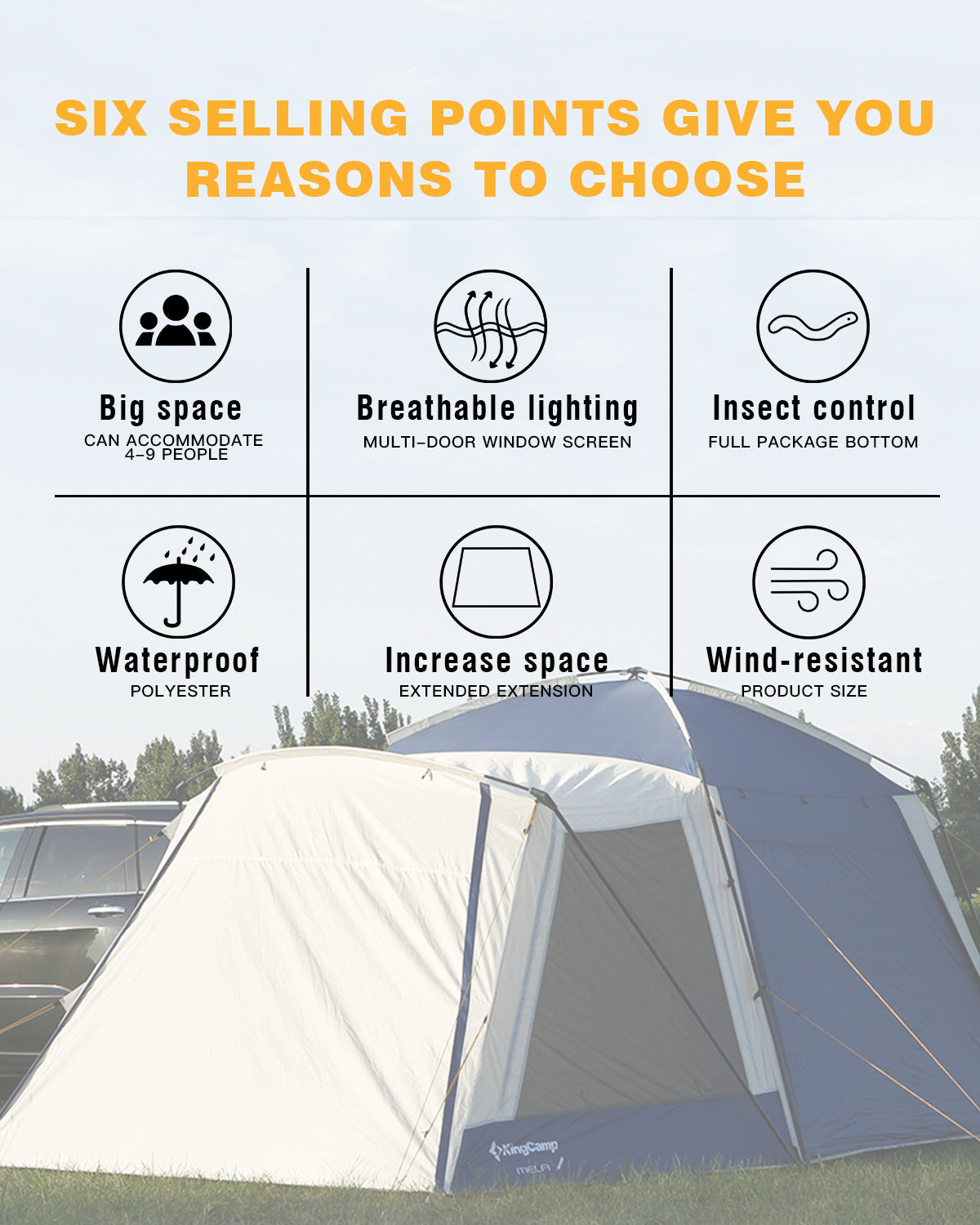 KingCamp Camping Square 3 Season SUV Tent with Screen Room