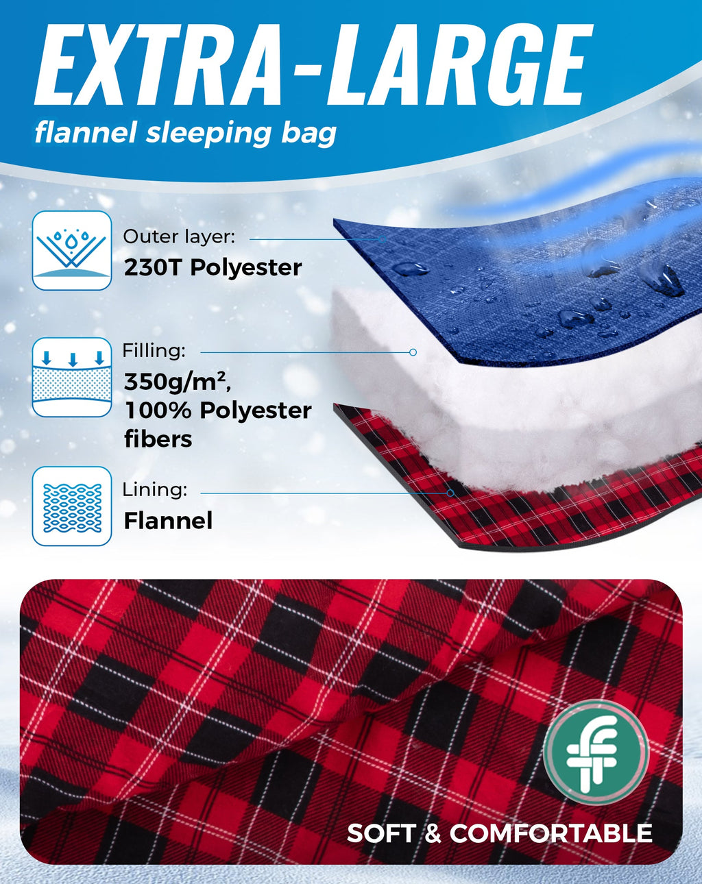 KingCamp 350g Filling Plus Size 3-4 Season Navy Sleeping Bag