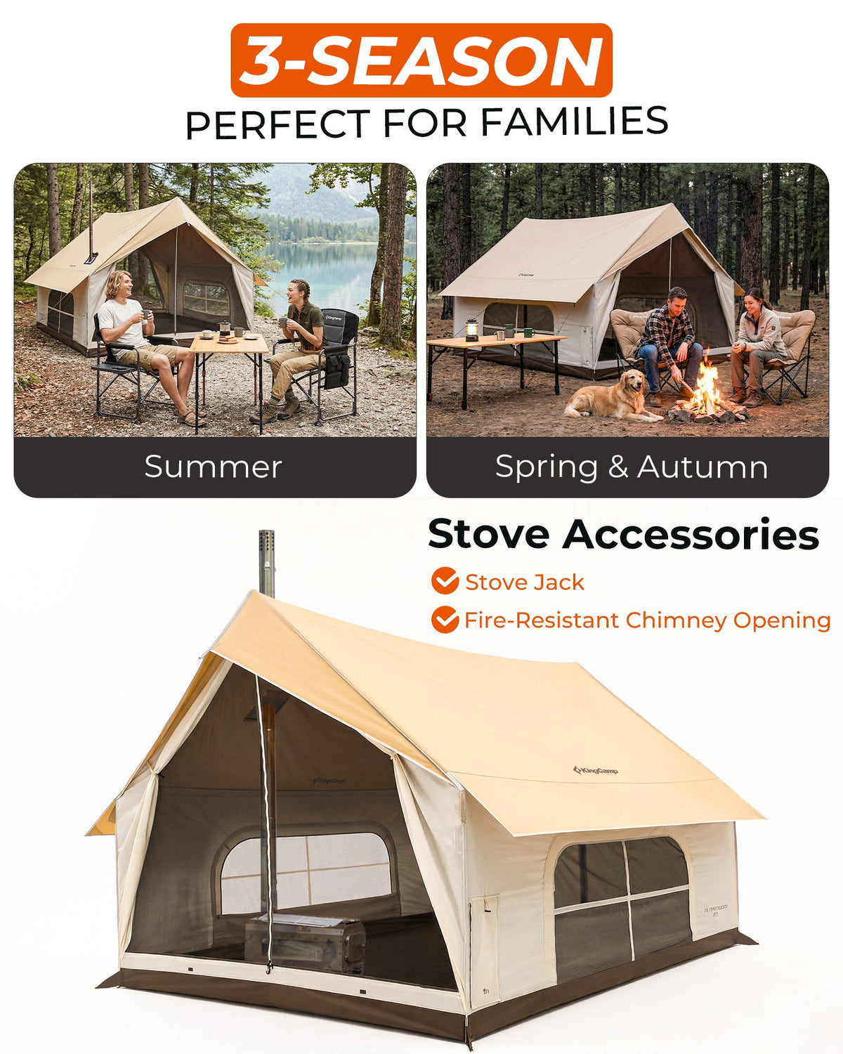 KingCamp MOUNTAIN IN C5 Cabin Tent with Stove Jack & AC Port