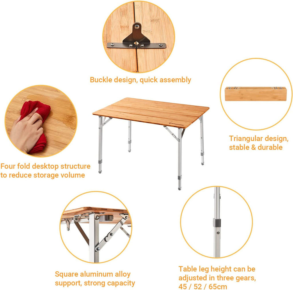 KingCamp 4-Folds Portable Bamboo Table 25x19