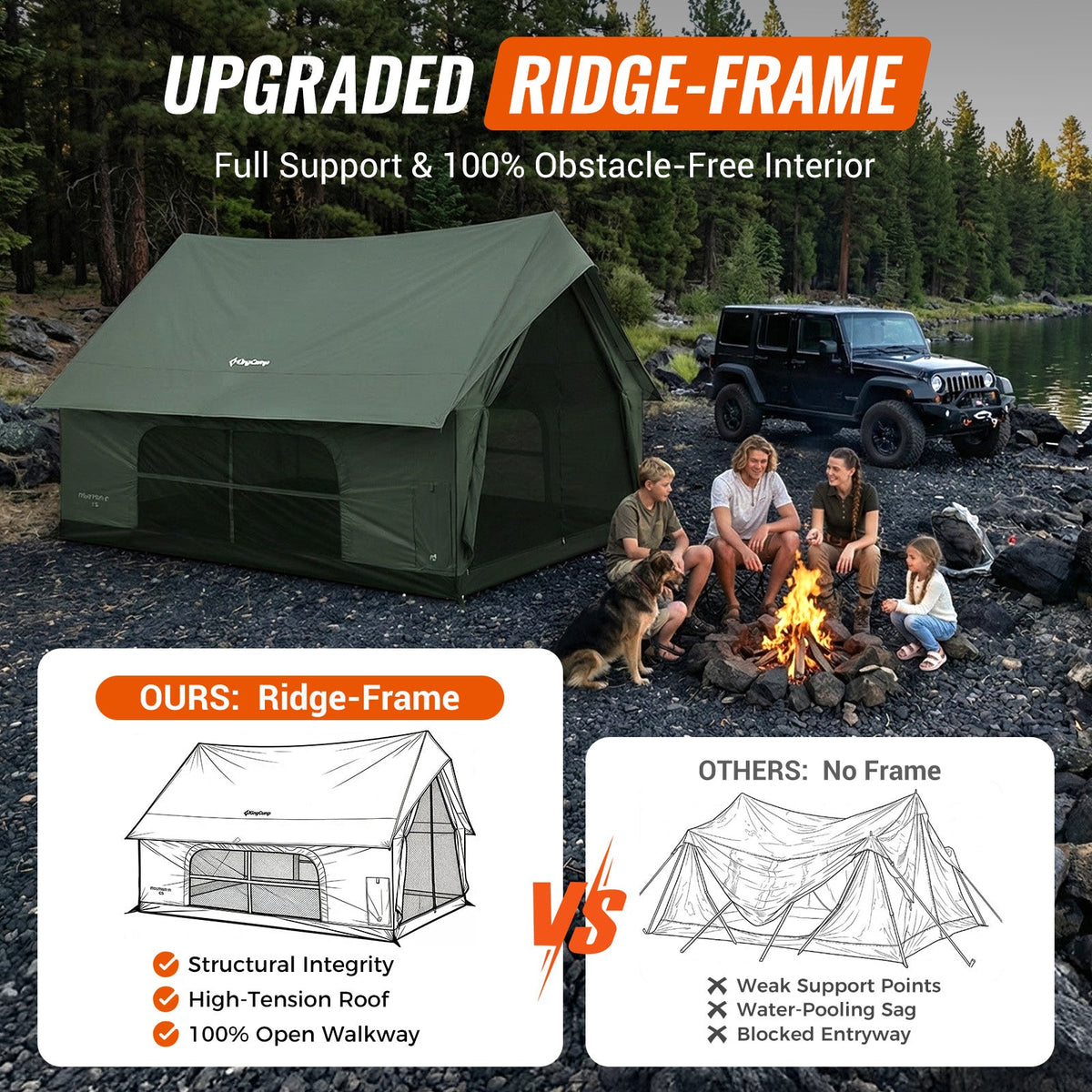KingCamp MOUNTAIN IN C5 Cabin Tent with Stove Jack & AC Port