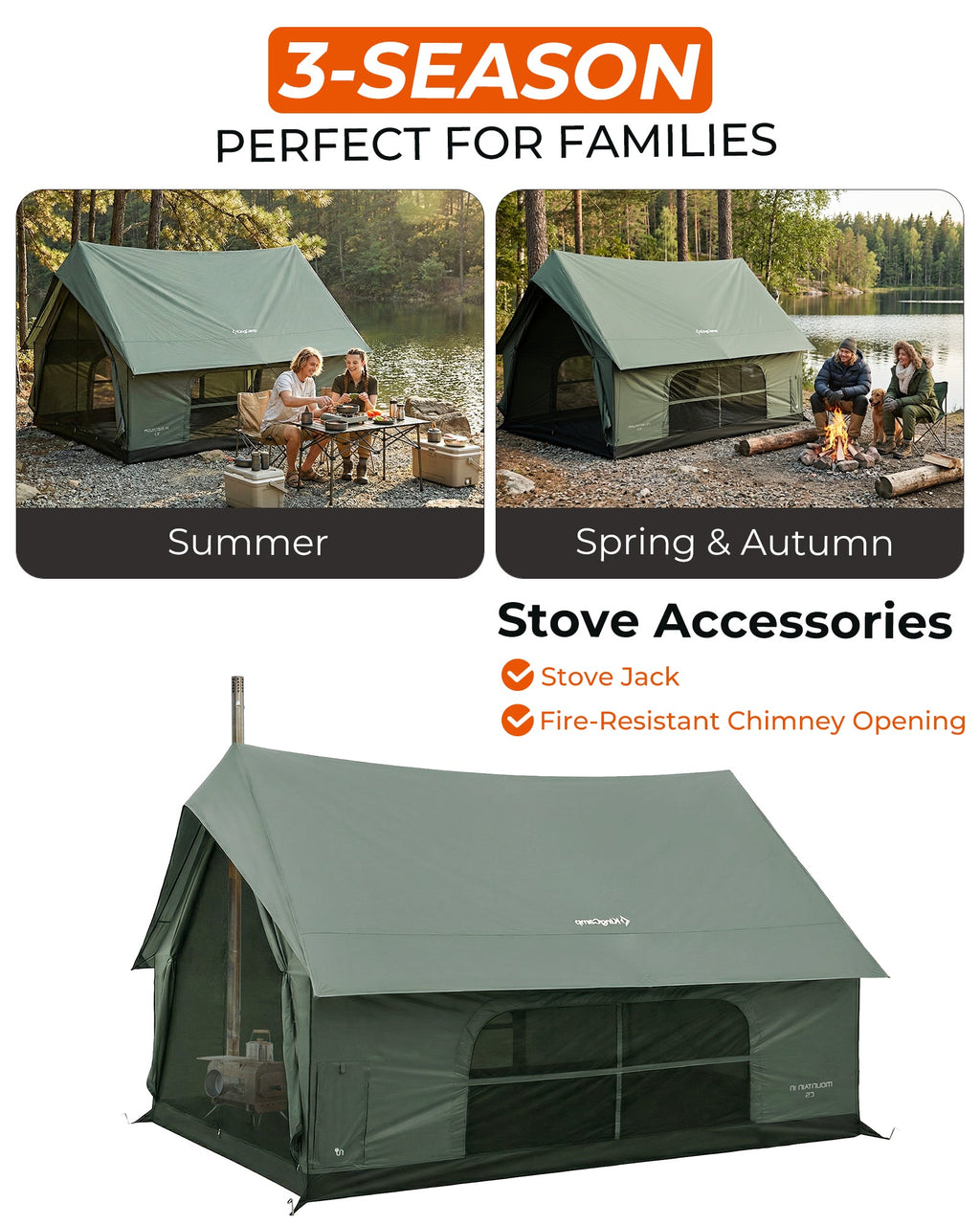 KingCamp MOUNTAIN IN C5 Cabin Tent with Stove Jack & AC Port