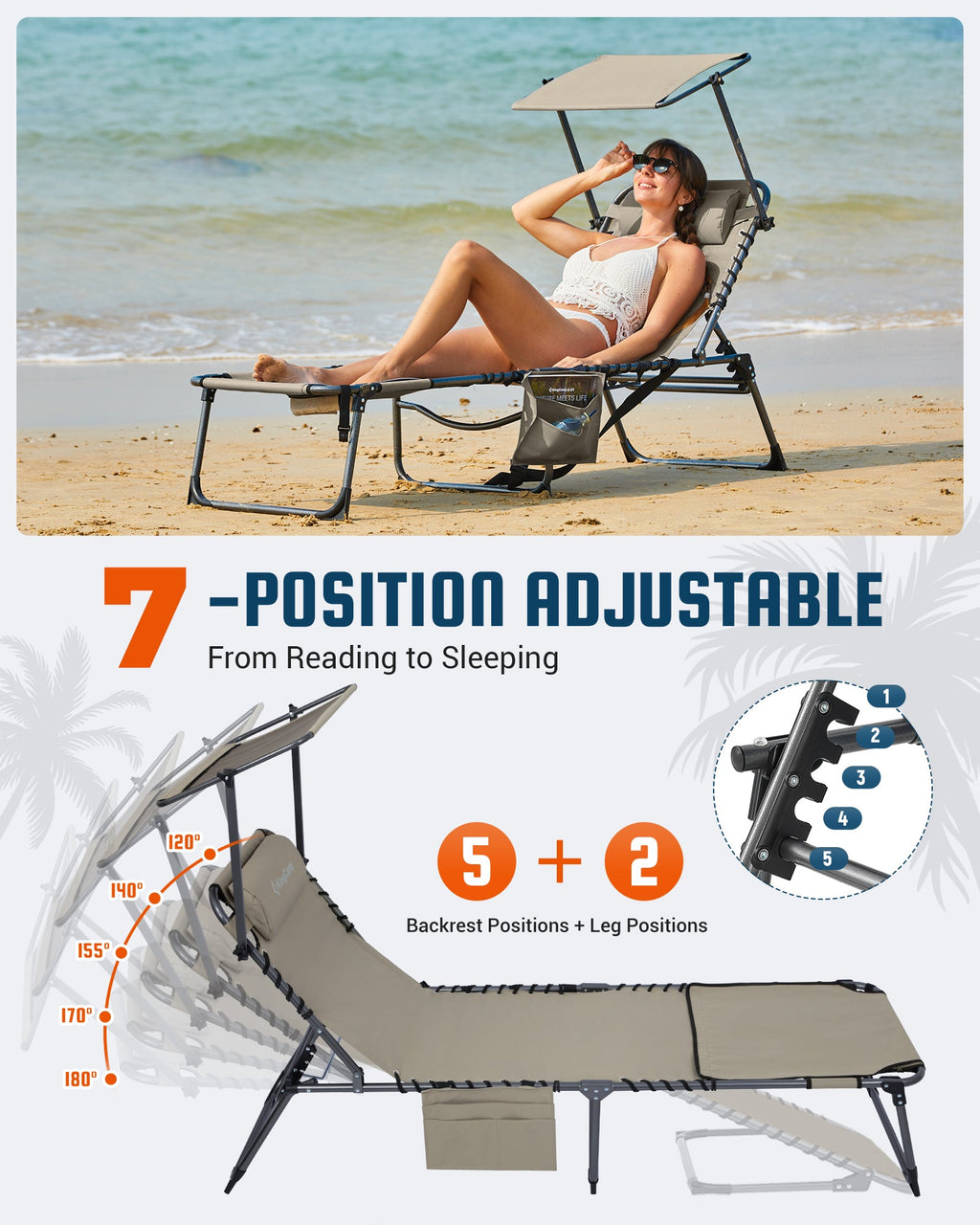 KingCamp MAGNOLIA B30 Backpack Chaise Lounge with Adjustable Canopy and Face Hole