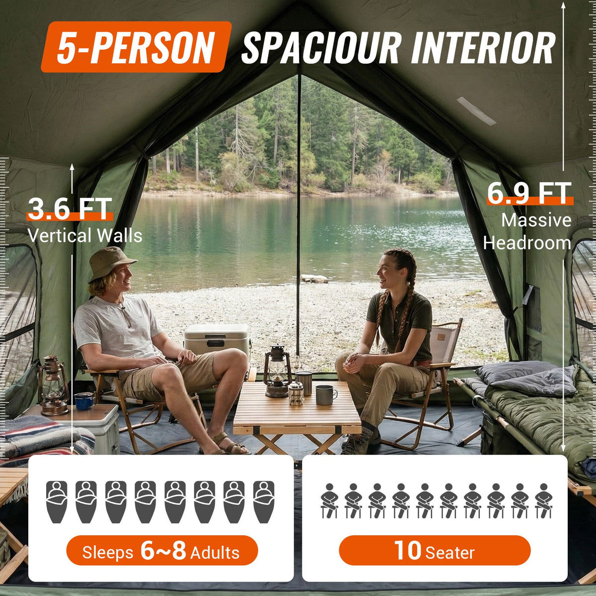 KingCamp MOUNTAIN IN C5 Cabin Tent with Stove Jack & AC Port