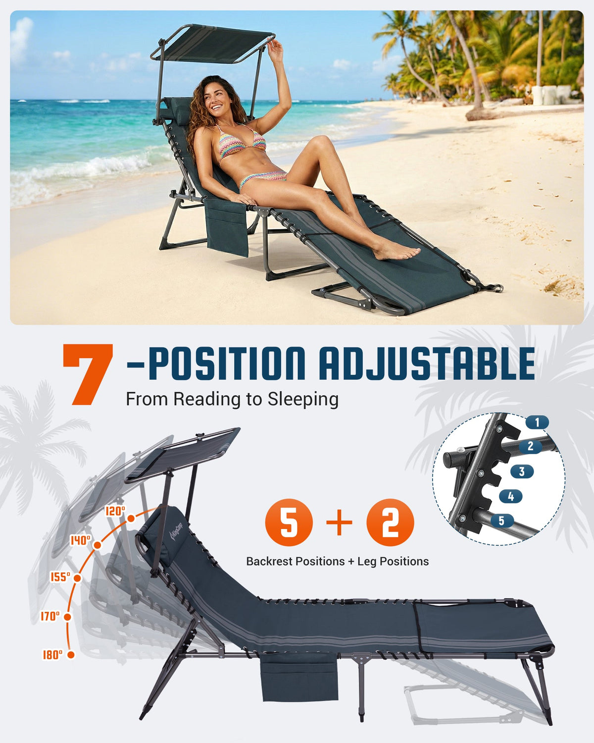 KingCamp MAGNOLIA B30 Backpack Chaise Lounge with Adjustable Canopy and Face Hole
