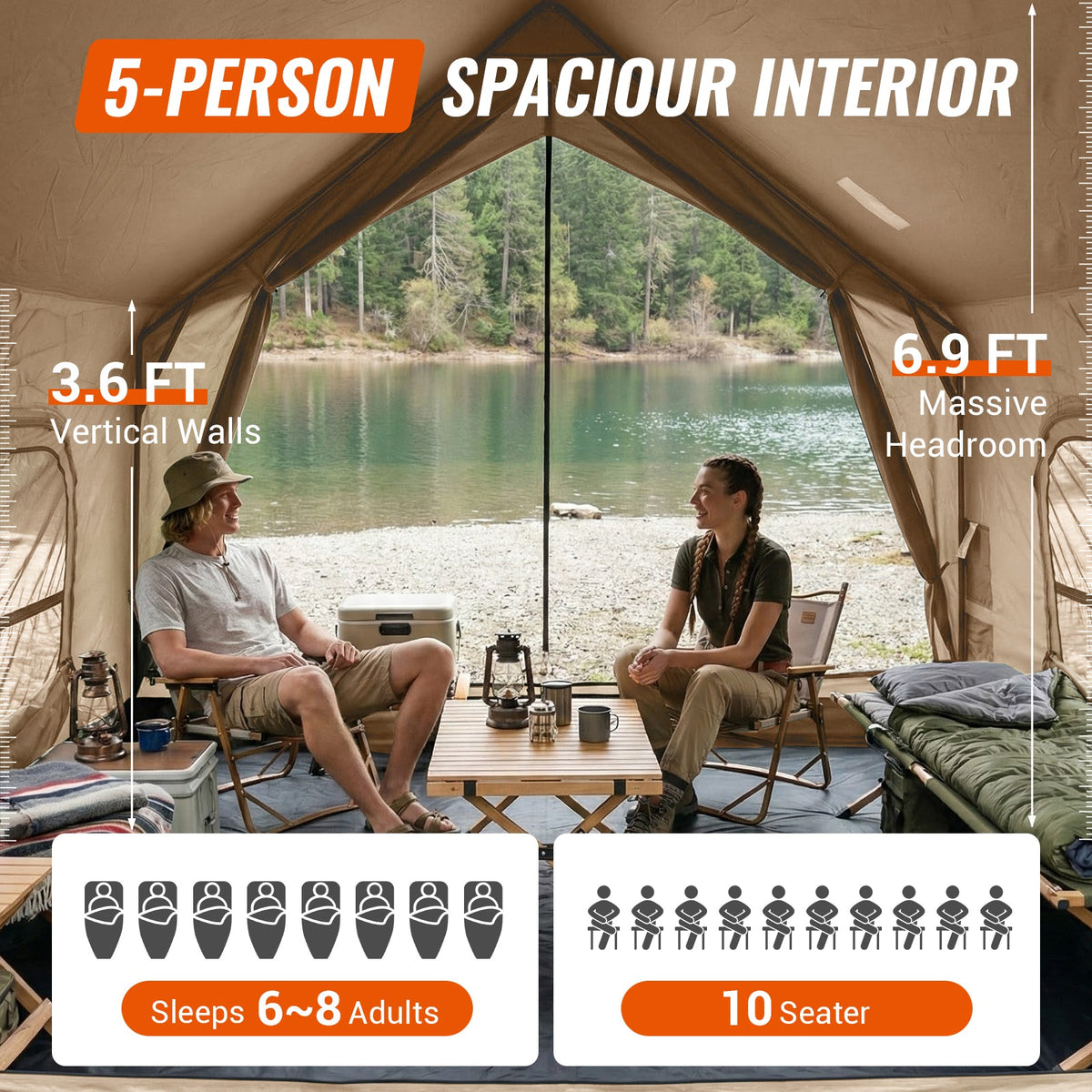 KingCamp MOUNTAIN IN C5 Cabin Tent with Stove Jack & AC Port