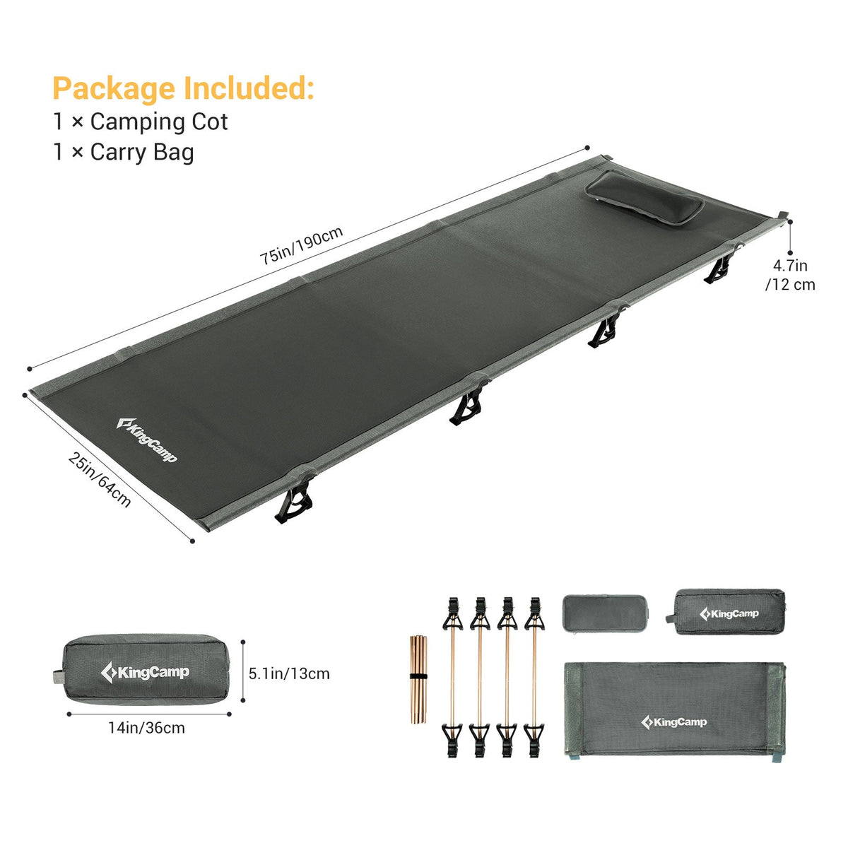 Kingcamp Ultralight Folding Camping Cot | ADI Compasso d'Oro Award 2017