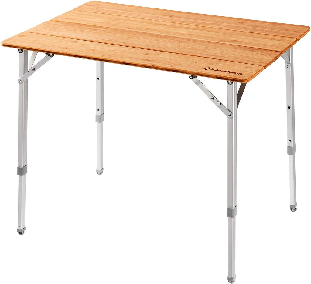 KingCamp Bamboo Folding Adjustable Height Camping Table 39x26