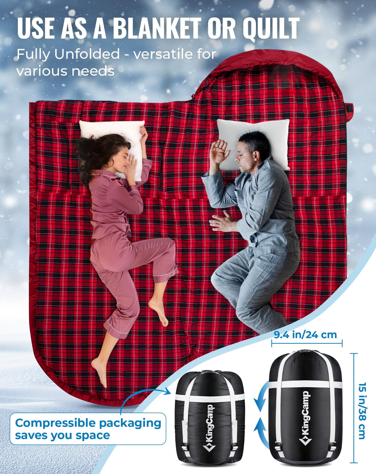 KingCamp 350g Filling Plus Size 3-4 Season Wine Sleeping Bag