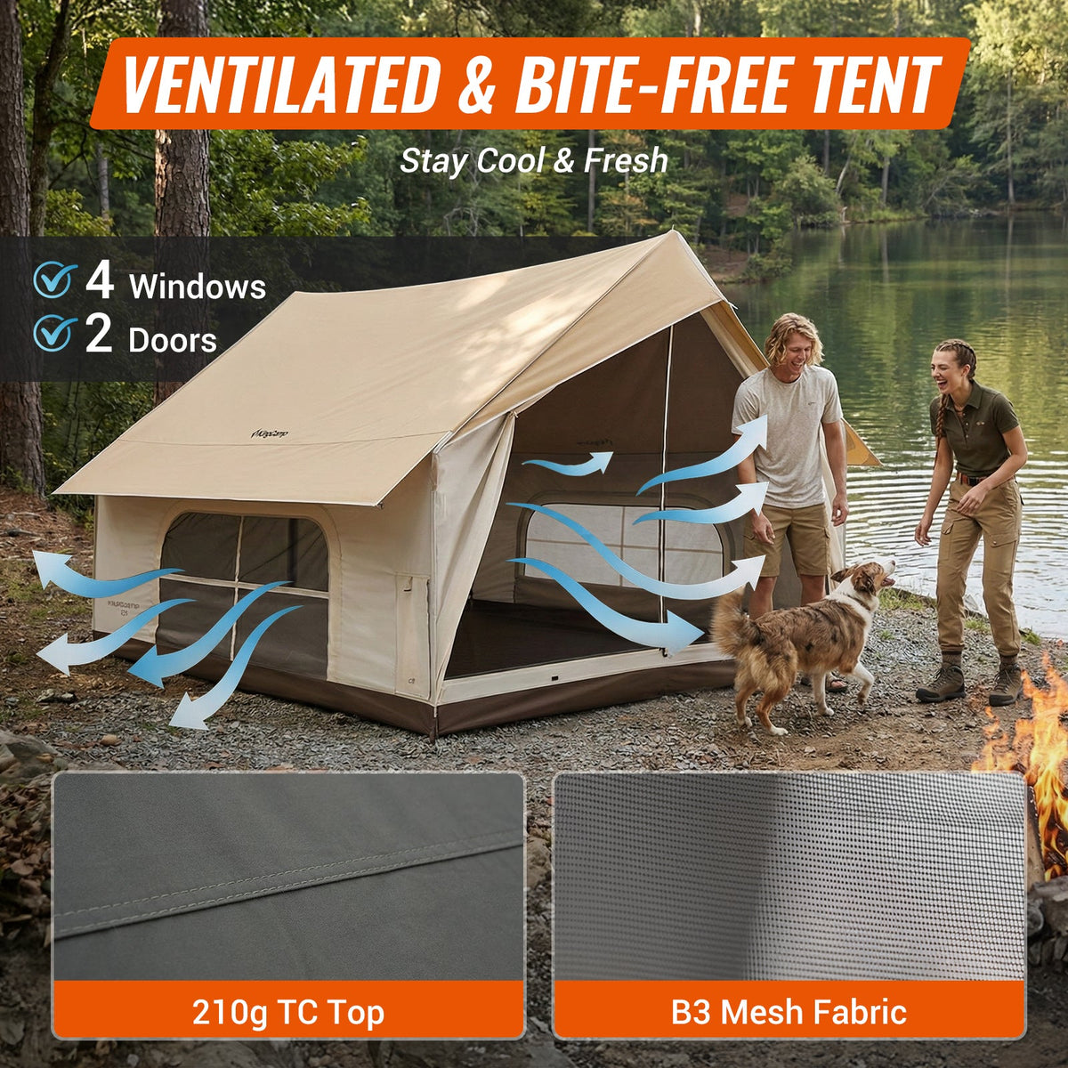 KingCamp MOUNTAIN IN C5 Cabin Tent with Stove Jack & AC Port