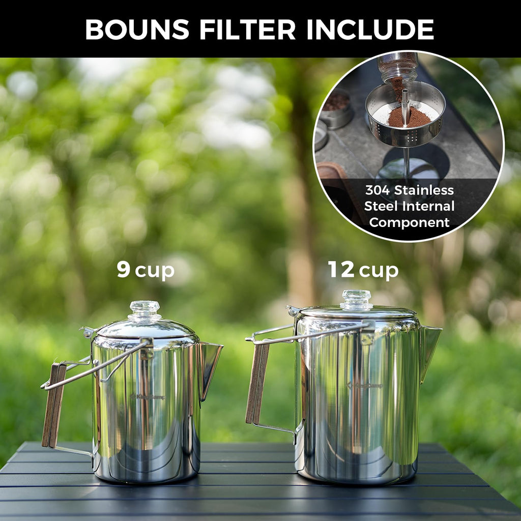 KingCamp 12-Cup Stainless Steel Camping Coffee Percolator