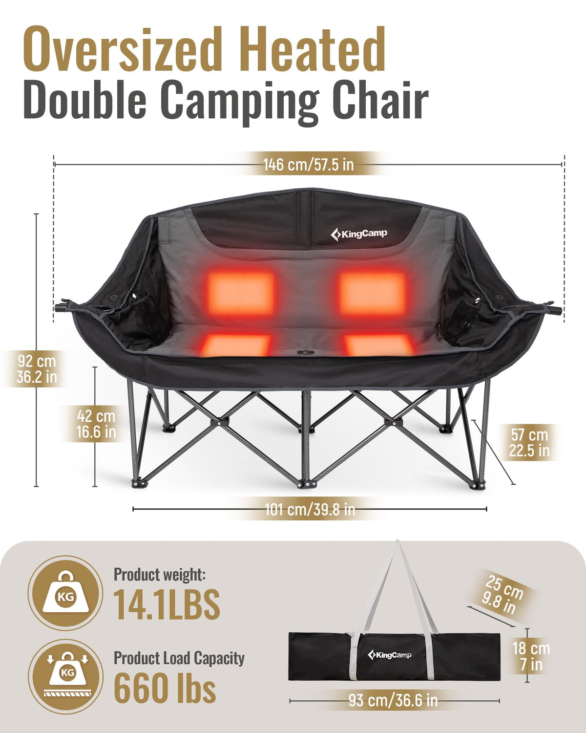 KingCamp CANNA C20 PLUS Heated Double Seat Sofa Chair