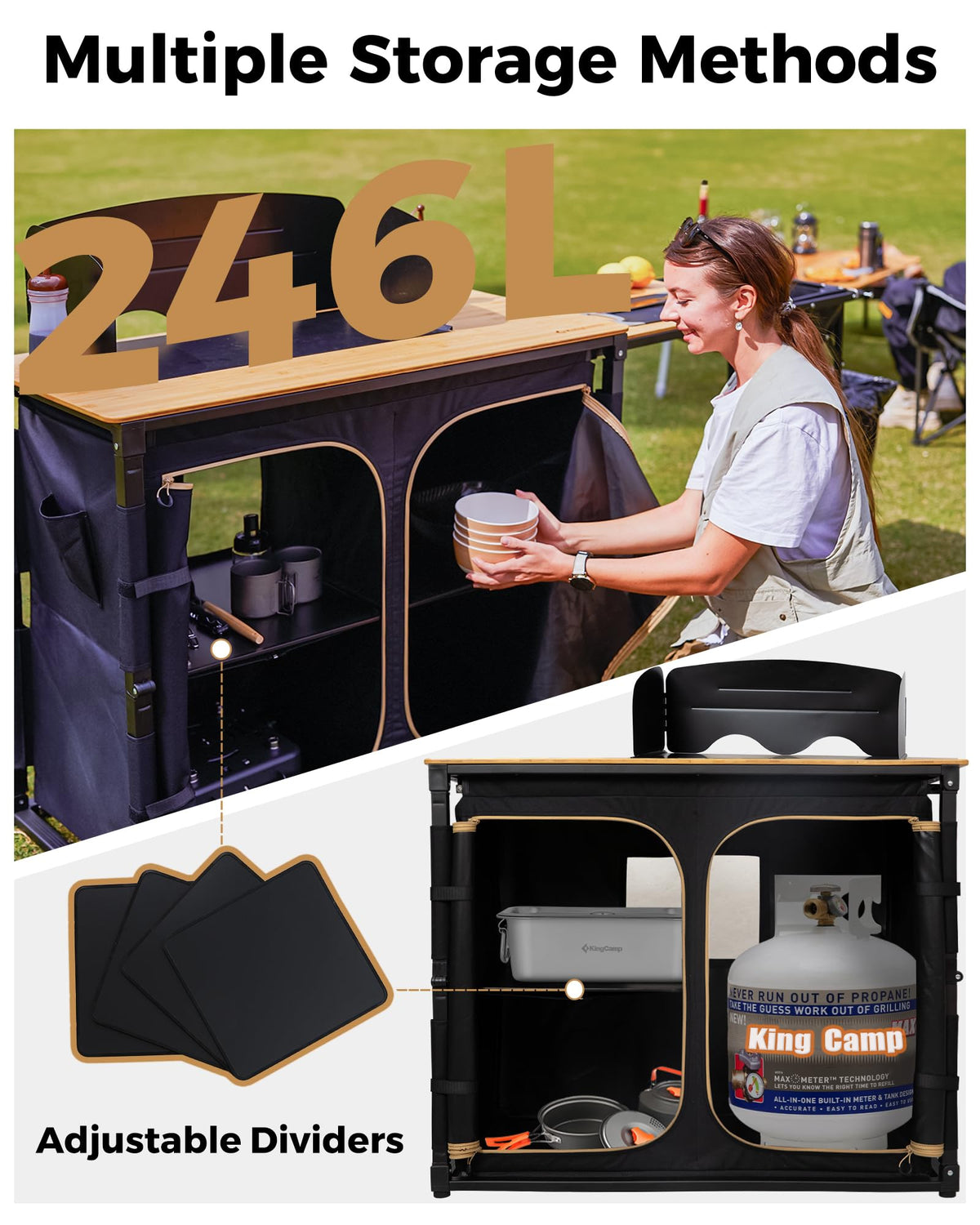KingCamp BAMBOO PLUS Folding Camping Kitchen Table with Sink