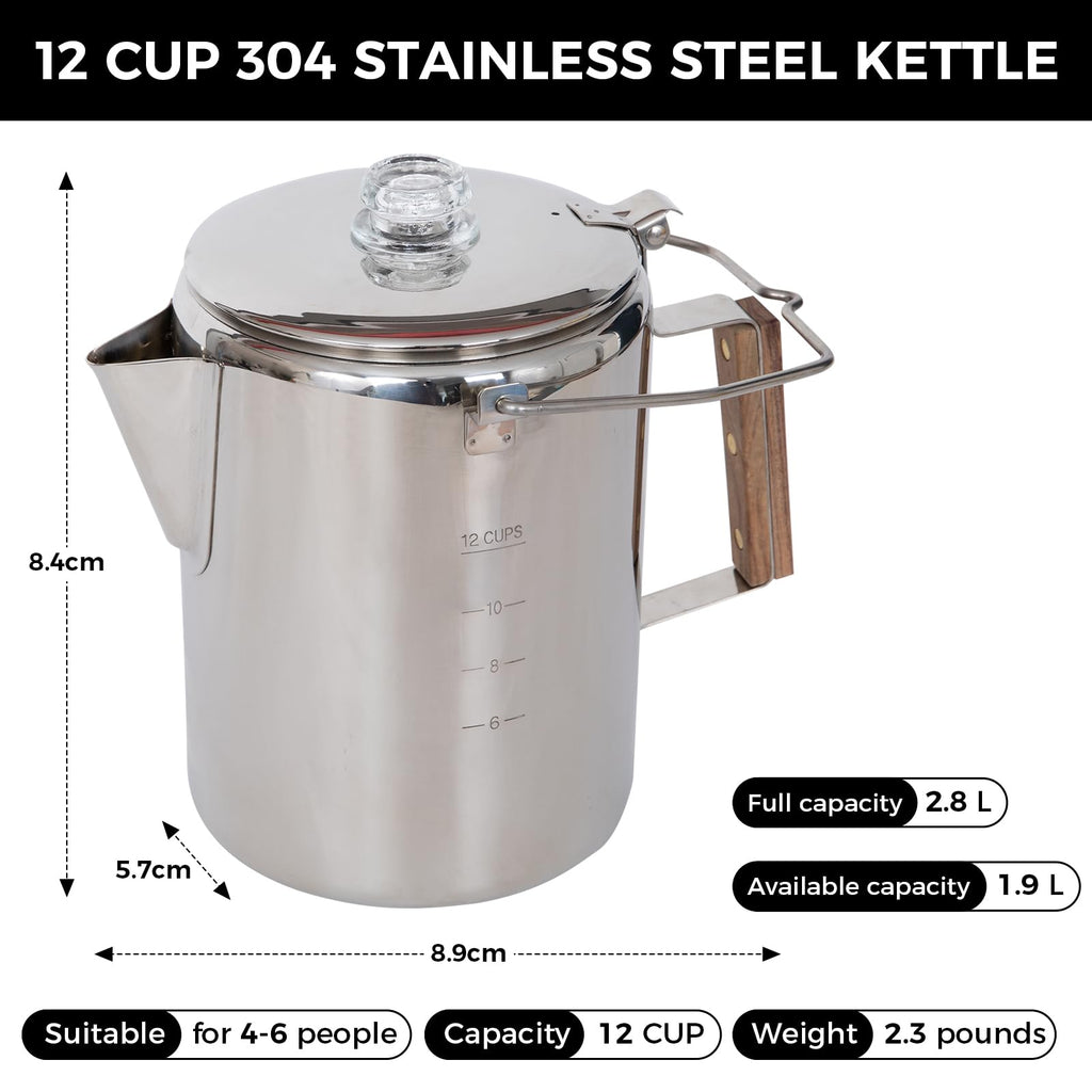 KingCamp 12-Cup Stainless Steel Camping Coffee Percolator