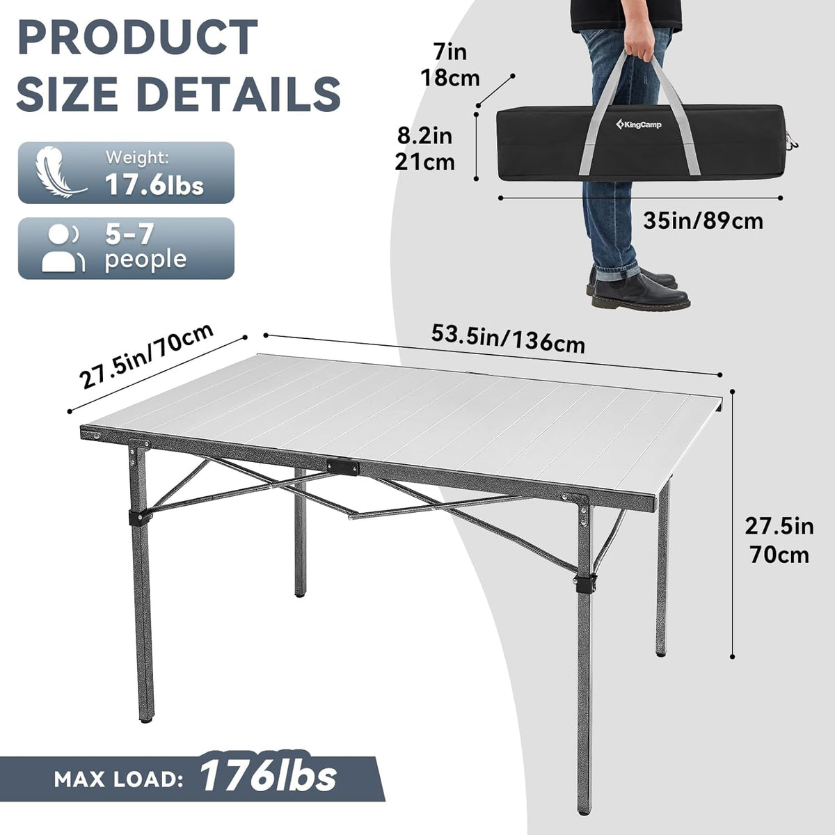KingCamp GRANITE Aluminum Folding Table for 4-6 Person 53x27