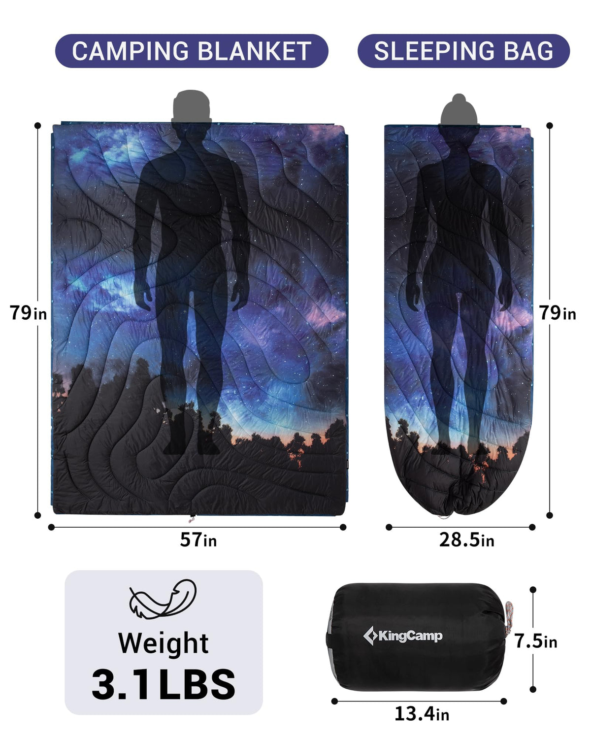 KingCamp Printed Sherpa Fleece Camping Blanket