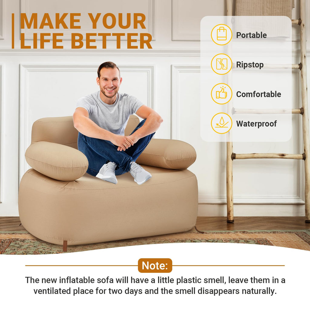 KingCamp Premium Single Inflatable Sofa Set / Khaki