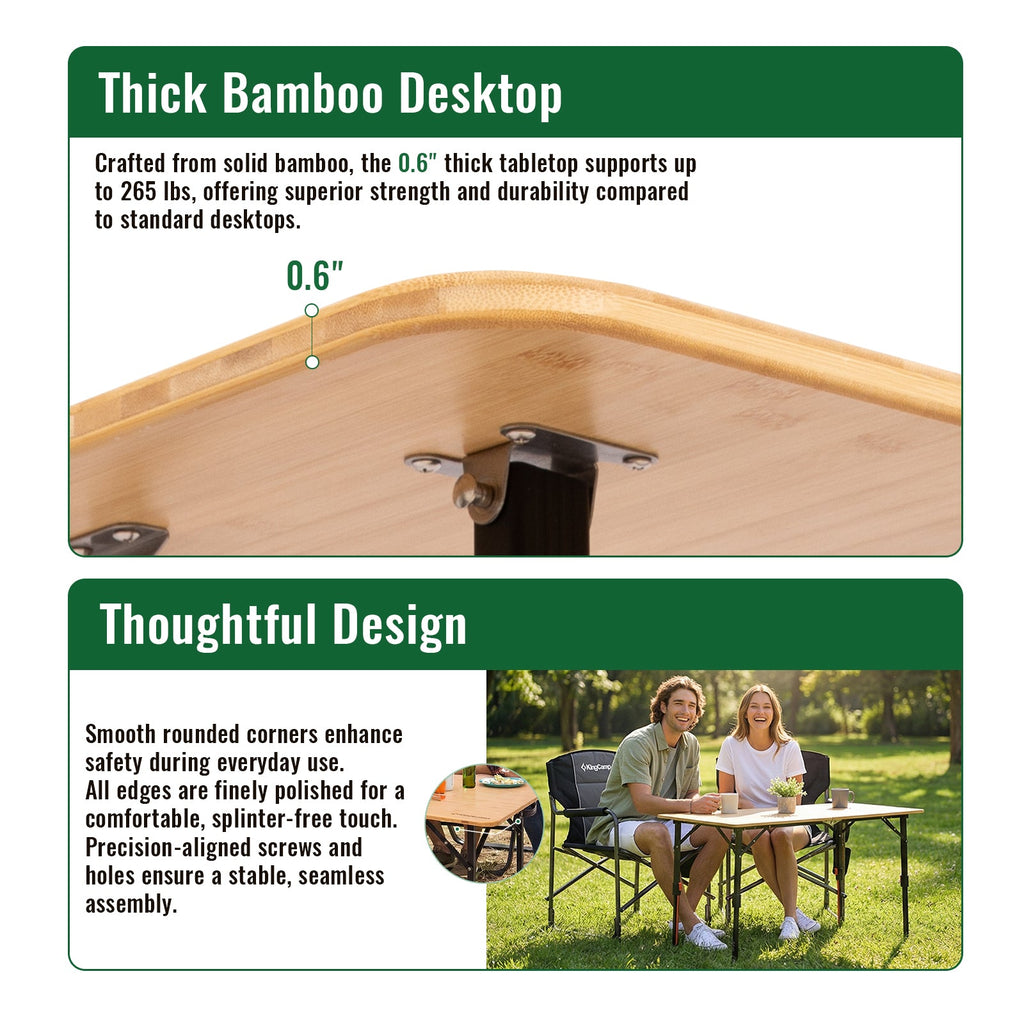 KingCamp BamAura 12070 Bamboo Folding Table 47x27