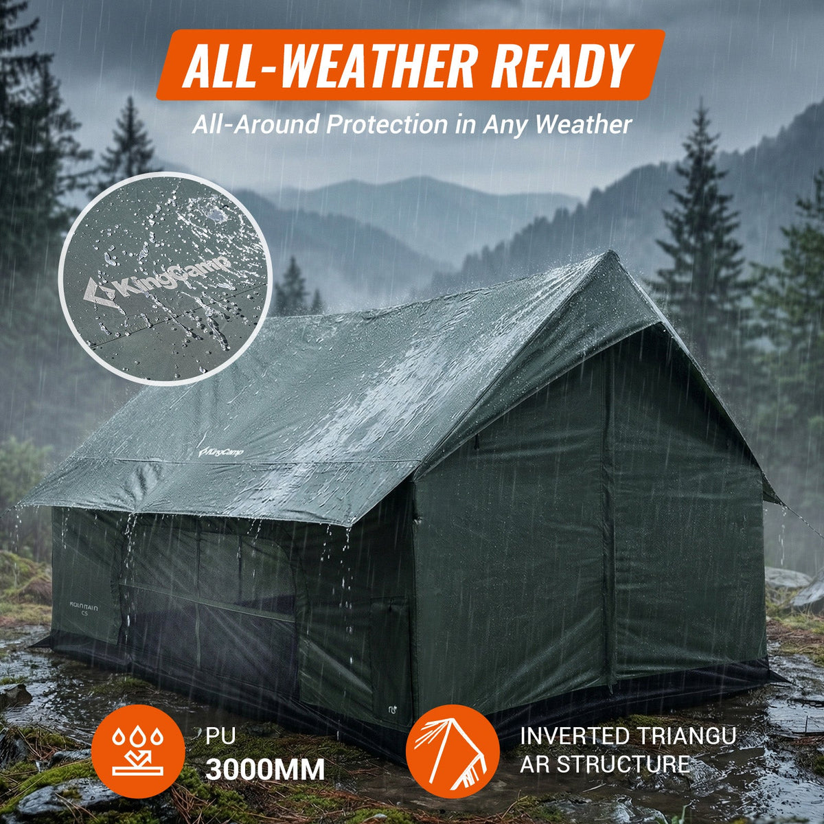 KingCamp MOUNTAIN IN C5 Cabin Tent with Stove Jack & AC Port