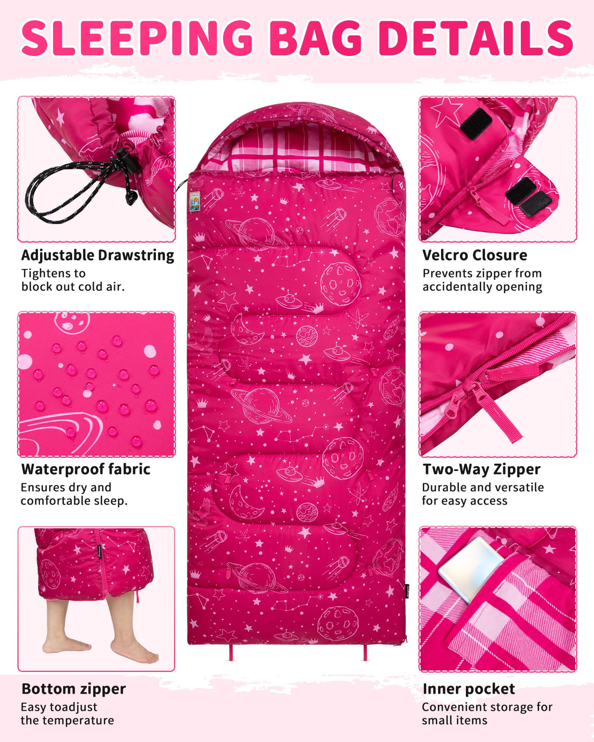 KingCamp Galaxy Zoo C 300 Kids Sleeping Bag – Adjustable Length