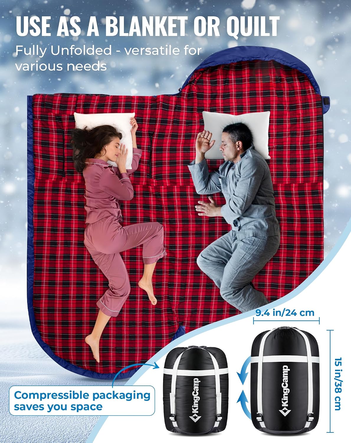 KingCamp 350g Filling Plus Size 3-4 Season Navy Sleeping Bag