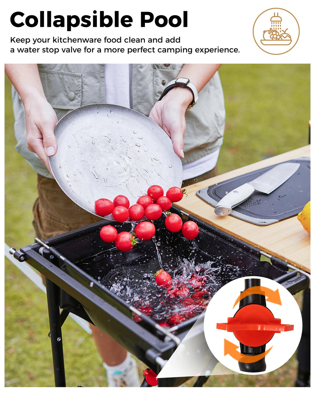 KingCamp BAMBOO PLUS Folding Camping Kitchen Table with Sink