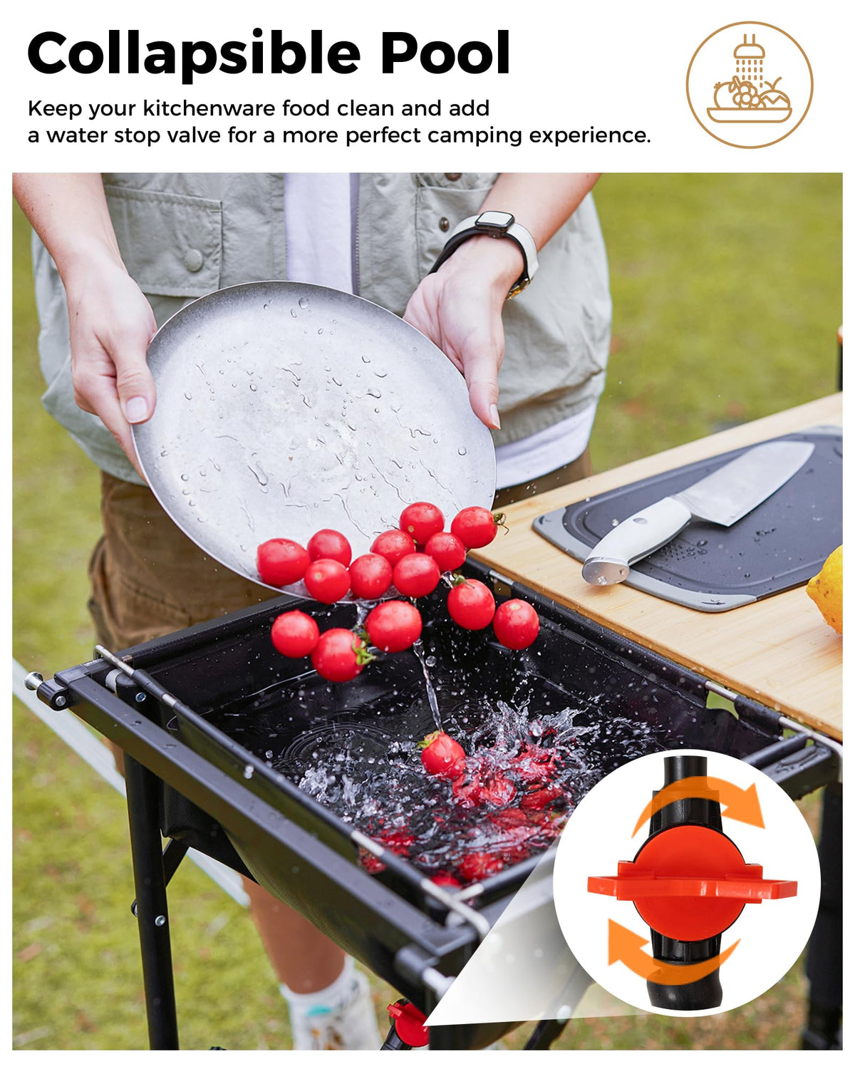 KingCamp BAMBOO PLUS Folding Camping Kitchen Table with Sink