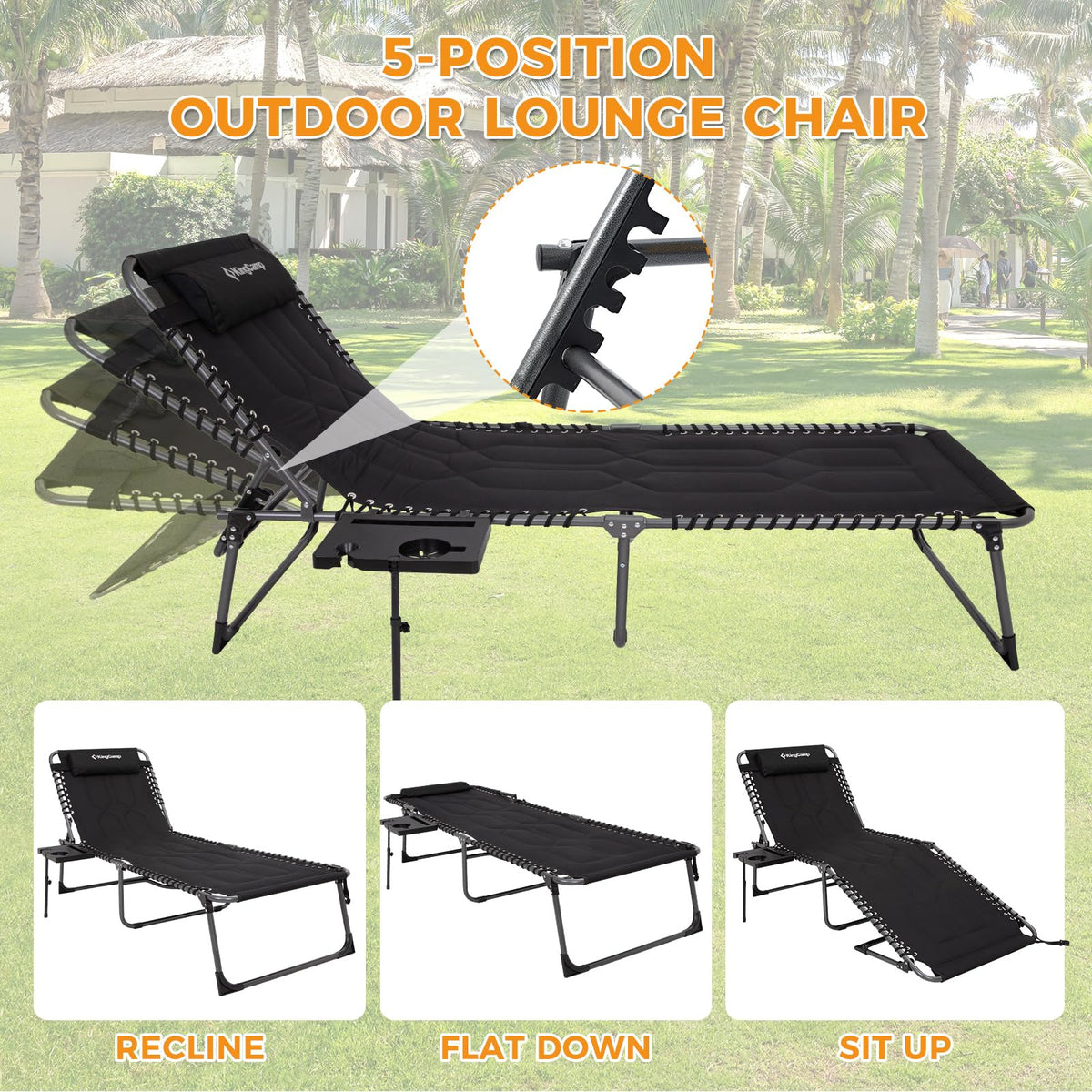 KingCamp WILLOW C30 Oversize Folding Lounge Chair with Side Table