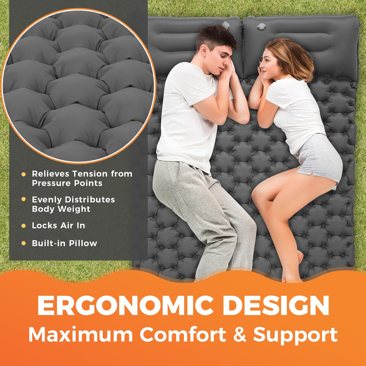 KingCamp COMFORT DUO 9 Double Air Pad with Built-in Foot Pump and Pillow