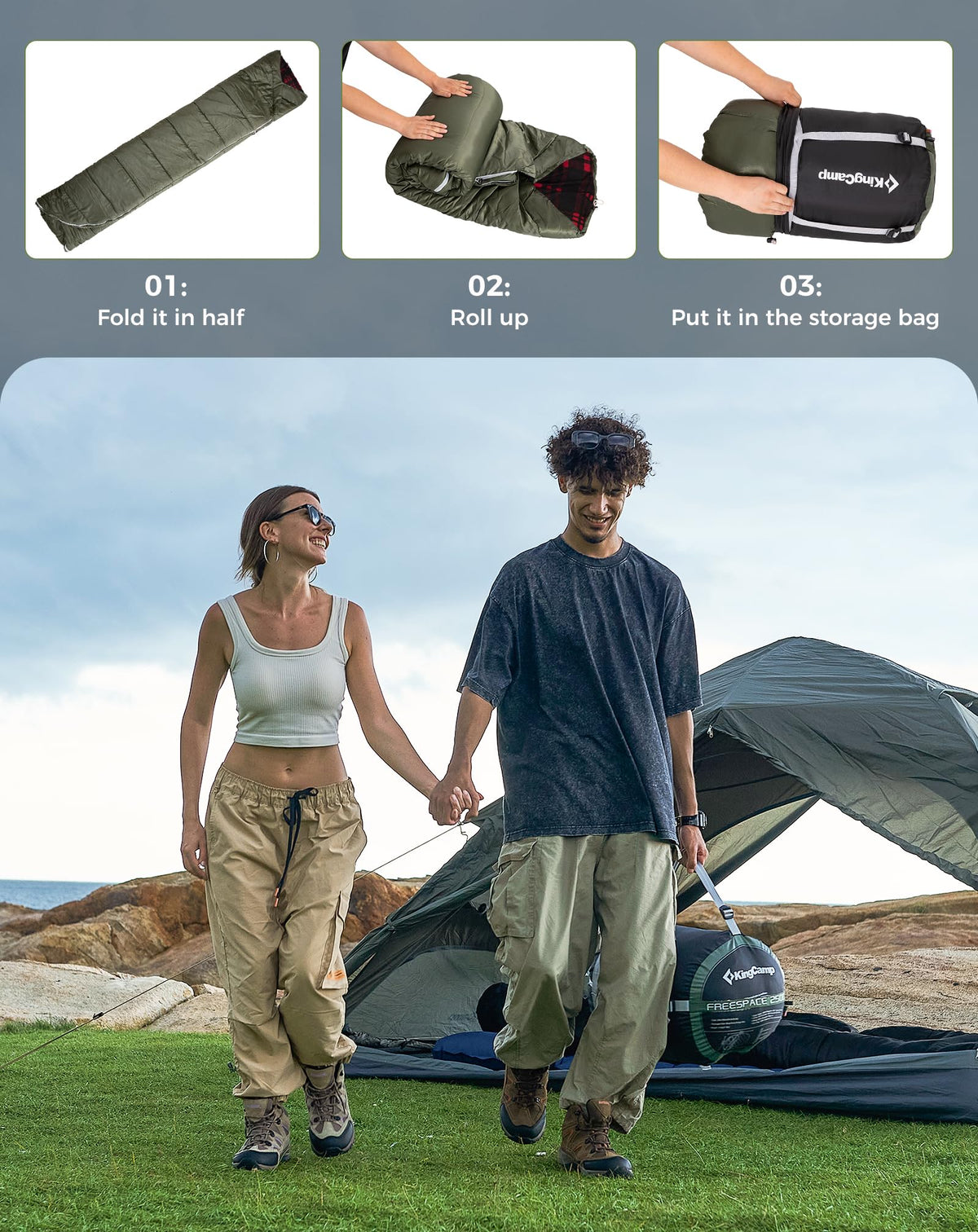 KingCamp FREESPACE 250D Flannel Lined Double Sleeping Bag