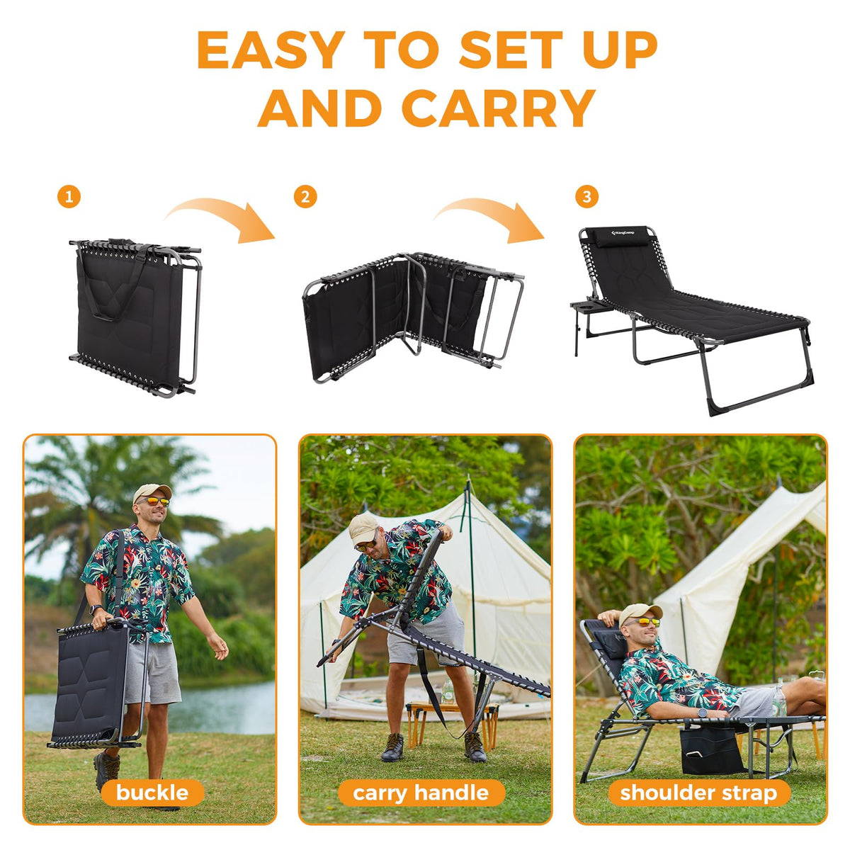KingCamp WILLOW C30 Oversize Folding Lounge Chair with Side Table