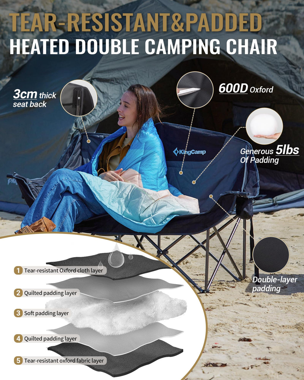 KingCamp Portable Heated Camping Chair Single / Double